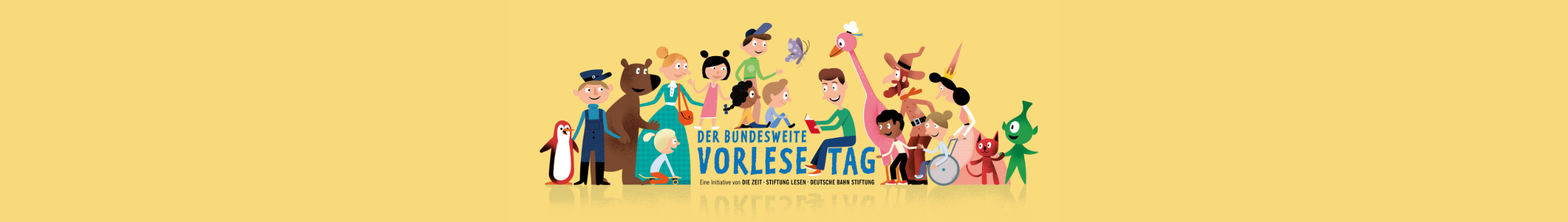 Illustration und Schriftzug zum bundesweiten Vorlesetag